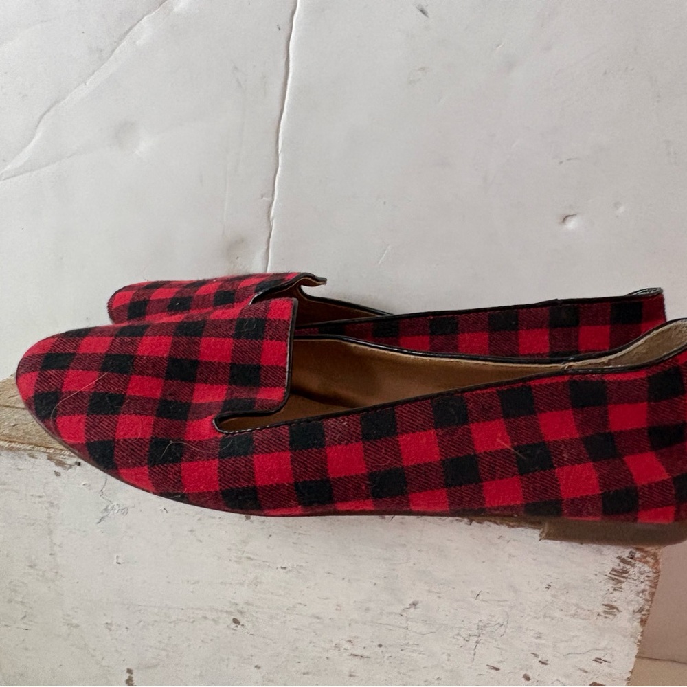 J. Crew Red and Black Plaid Loafers - Picture 3 of 12